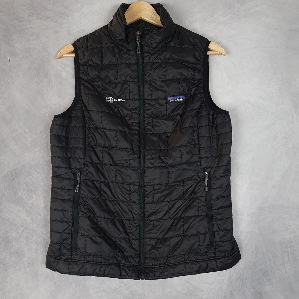 Patagonia Nano Puff Vest Womens Medium Black Primaloft Insulated EQ Office Logo